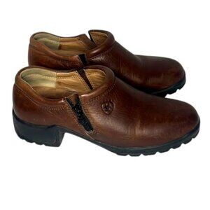 Ariat Loden 4lr Clogs Loafer Slip On Brown Leather Zip Shoes Women's Size 7.5